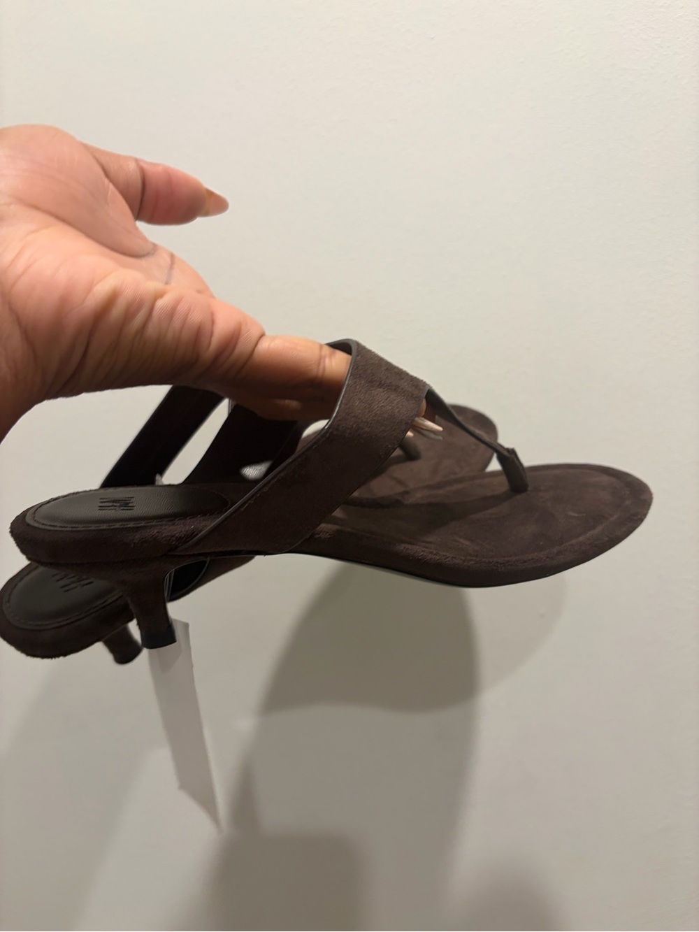 Women's Brown Suede Kitten Heel Thong Sandals